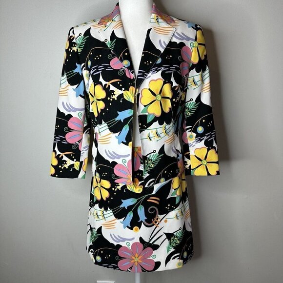 Rare Vintage Alberto Makali for Cache Floral Print Jacket and Skirt Suit 4/6